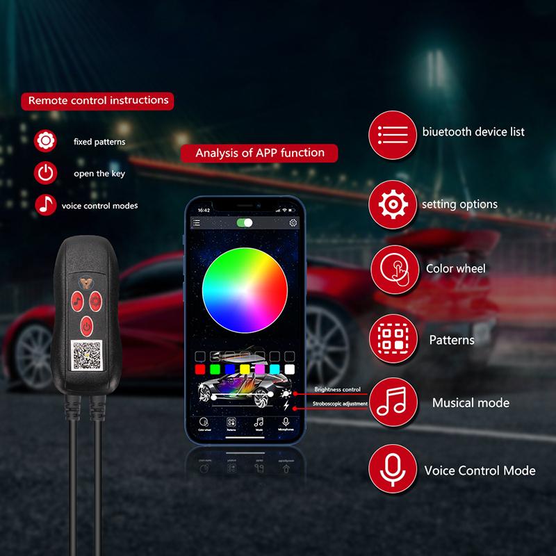 USB-подсветка салона автомобиля, 64 цвета, волоконно-оптические полосы, несколько режимов, приложение, управление музыкой, RGB, декоративная неоновая лампа окружающего освещения