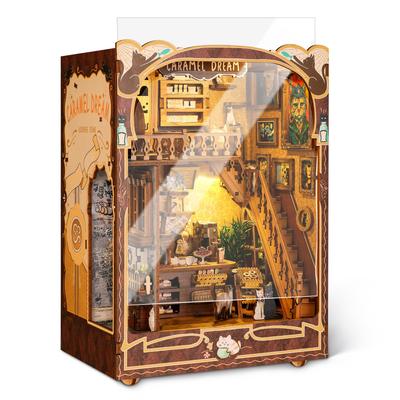 FUNPOLA 3D Пазл, Кит для Бук-нука, Книжная полка «Котокафе», Деревянный пазл, Миниатюрный кукольный домик «Сделай сам», Светодиодный держатель для книжной полки, Книжные упоры, Набор для рукоделия для демонстрации, 330