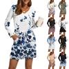 Women's Fashion V-Neck Long Sleeve Drawstring With Pocket Floral Print Casual Dresses