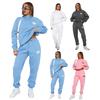 2 шт./комплект женский топ брюки комплект с капюшоном длинный рукав эластичные манжеты толстовка с капюшоном буквенный принт эластичный