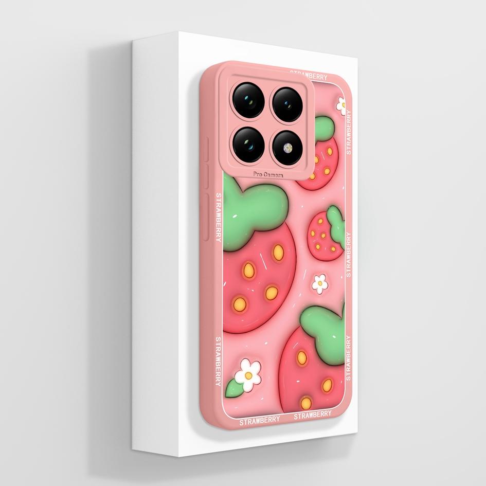 Чехол для Xiaomi 14 15 14T 12 13 12S 12T Pro Ultra 12Lite 13Lite 12X Capa Bumper Sweet Strawberry Cute Cat Soft New Liquid Silicone Anti Slip для Redmi