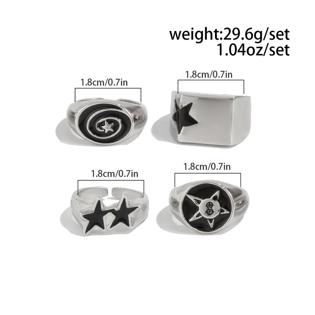 4/7Pcs Hip Hop Thorn Rings Unisex Star Heart Open Ring Sets Fashion Punk Gothic Exquisite Daily Wear Party Banquet Jewelry Gifts