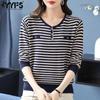 Women's Fashion Casual Spring Autumn Stripe Print Long Sleeve V-Neck Blouses & Shirts