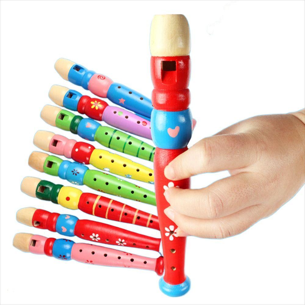 Instrument Baby Kids Music Toy for Children 6-Holes Recorder Wooden Flute Cartoon Flute Short Flute