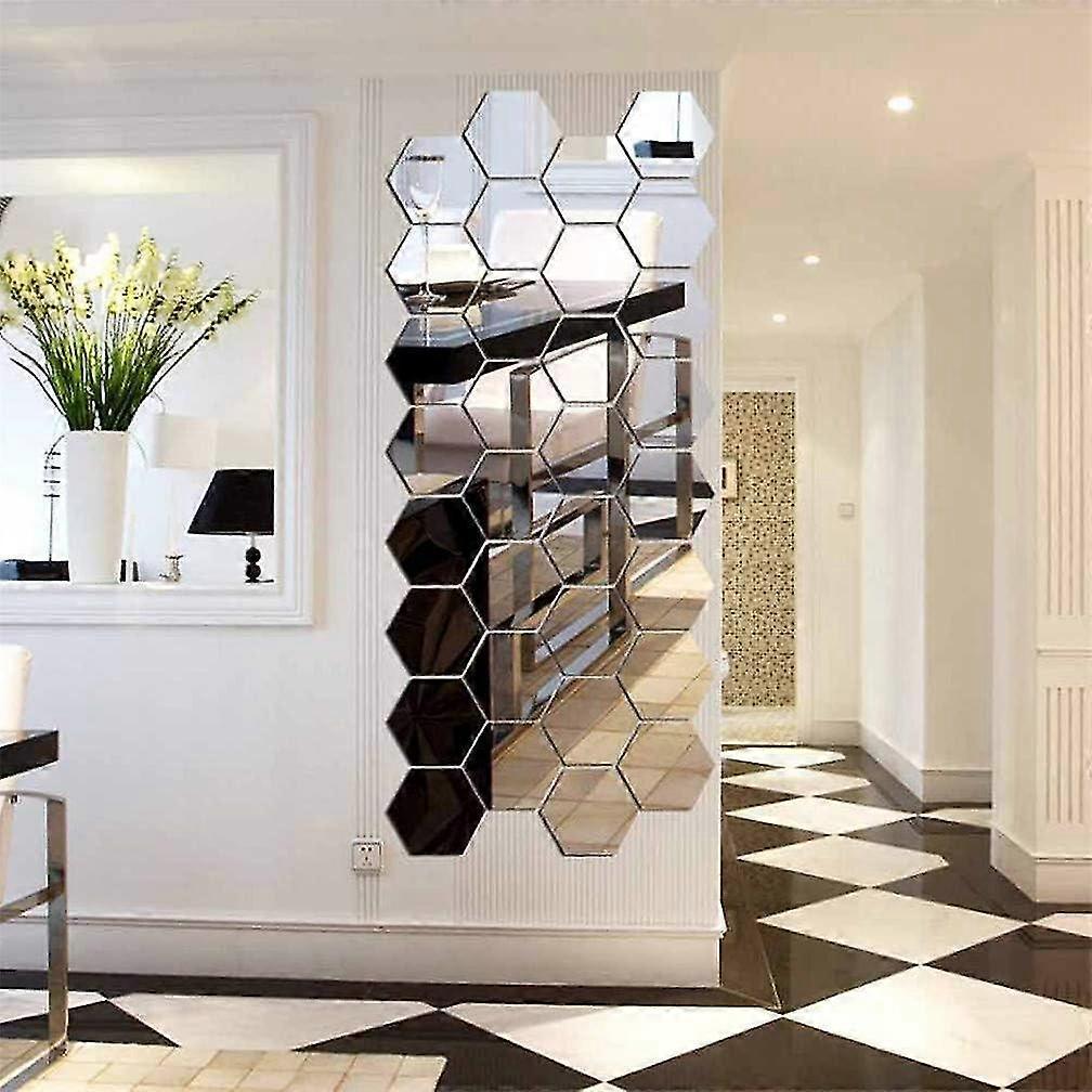 Mirror Flexible Non-glass Mirror Plastic Mirror Self-adhesive Tile Mirror Wall Paste 24 Pieces