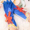 Princess Cosplay Gloves Royal Blue Satin Gloves with Ruffles And Red Bow Girls Cosplay Gloves for Costume Parties Stage Performances