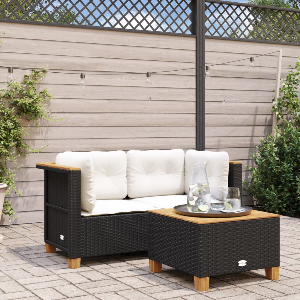 Garden Corner Sofa Set with Cushions 2 pcs Black Poly Rattan