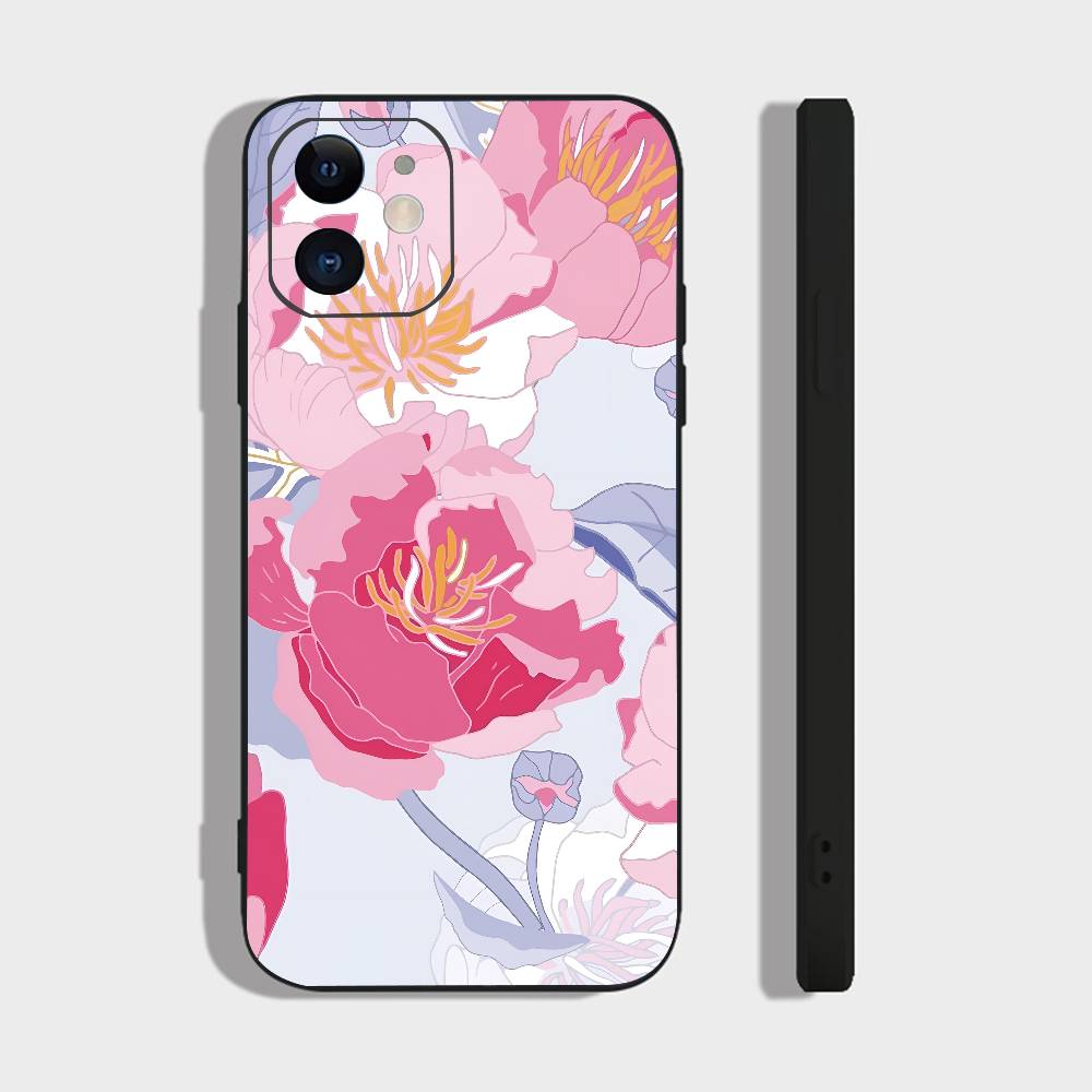 Художественный цветок Для IPhone 13,17,11,12,16,14,15,Plus,Pro Max Мягкий силиконовый черный чехол для телефона