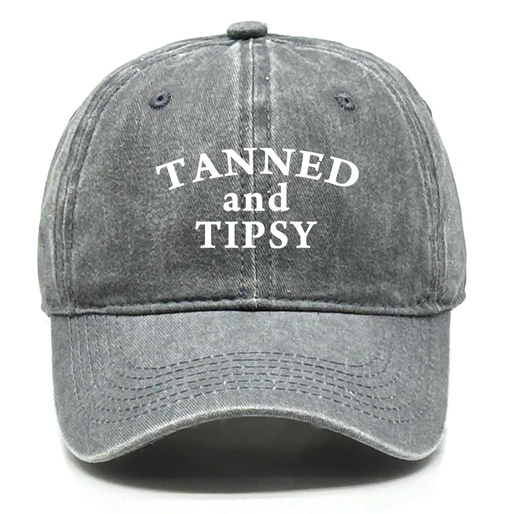 Unisex Adjustable Sun Hat "Tanned and Tipsy" Print Trucker Cap Distressed Retro Outdoor Snapback Baseball Caps One Size Fits All
