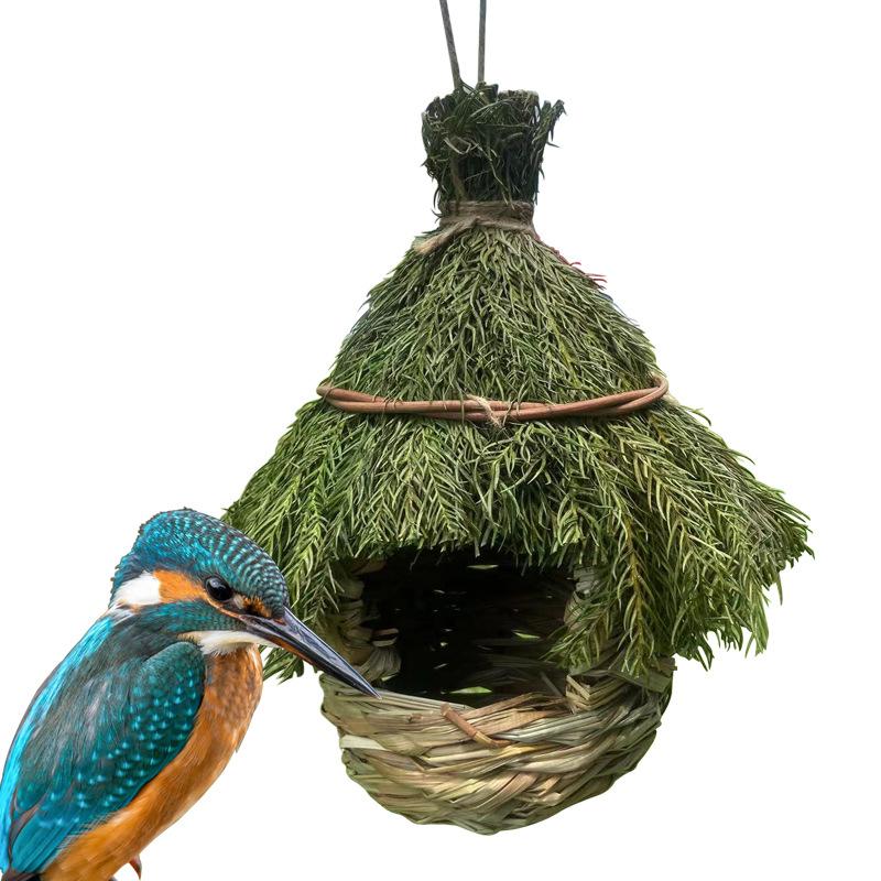 Hand‑woven Straw Bird Nests Natural Handmade Hanging Birdhouse Drop‑shipping Garden Yard Ornament Nest for Small Wild Birds