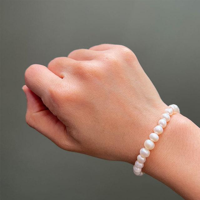 Высококачественный браслет из натурального пресноводного жемчуга 6 мм, нежный темпераментный эластичный браслет 14-21 см, размер по желанию