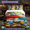 Personalized 3Pcs Bedding SetSmurfs Custom Text Duvet Cover Pillowcase Set Bedroom Gift