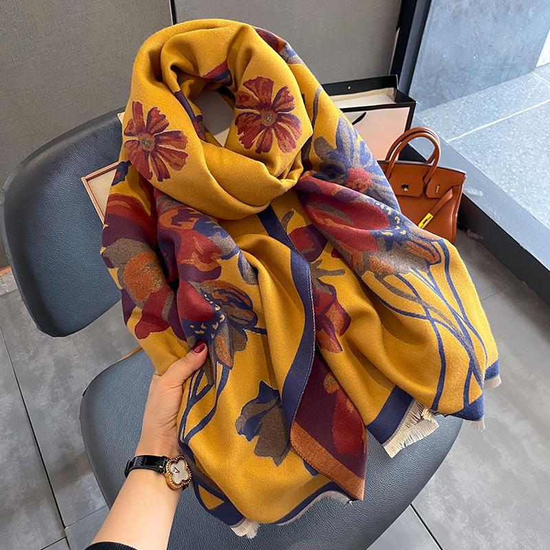 New Korean Version Double-sided Printed Cashmere Scarf, Thickened Winter Warm and Fashionable Shawl