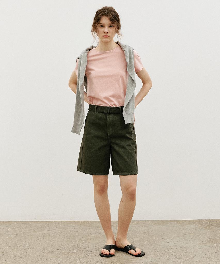 ARTID Belted Bermuda Denim Pants_Khaki
