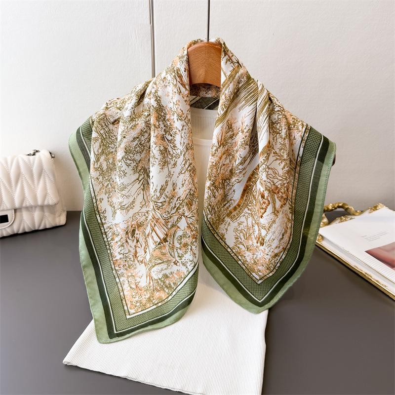 Luxury Lightweight Small Square Scarf Shawl Satin Faux Silk Scarf New Print Headscarf for Women