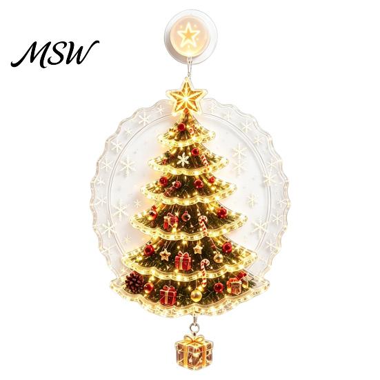 Easy Installation Window Light Christmas Suction Cup Light, Santa Claus Xmas Tree Soft Glow Snowman Glass Ornament, Holiday Party Acrylic Hanging