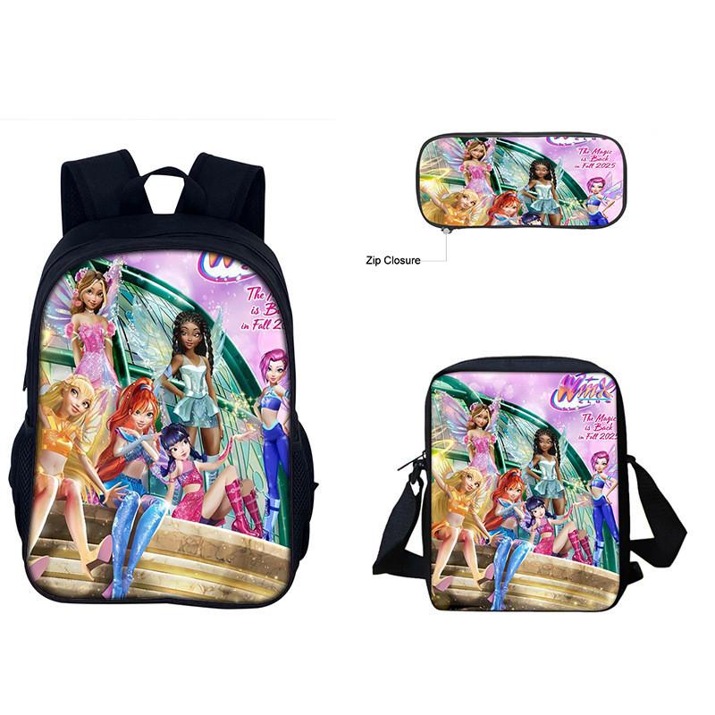 Школьный рюкзак с принтом из мультфильма Winx Club, набор с большой вместимостью для учеников