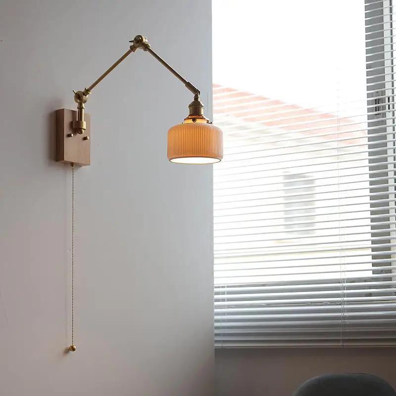 2025 New Ceramic Copper LED Wall Lamp Beside Left And Right Rotate Up And Down Swing Long Arm Wall Light Wandlamp Lighting