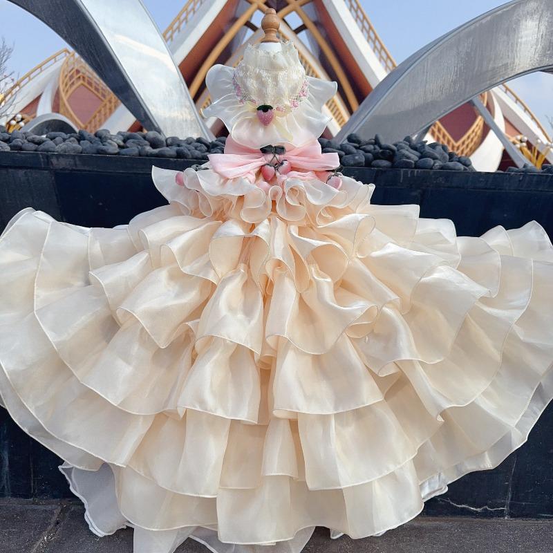 Dogs Wedding Dress Gown with Detachable Long Tailing,Spring Pet Puppy Formal Apparel Princess Clothes for Parties Photographing