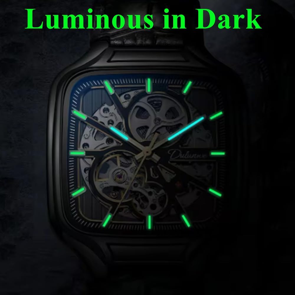 Trend Silver Watches Square Dial Stainless Steel Luxury Hollow Skeleton Mechanical Watch Waterproof Male Gifts Reloj Automático