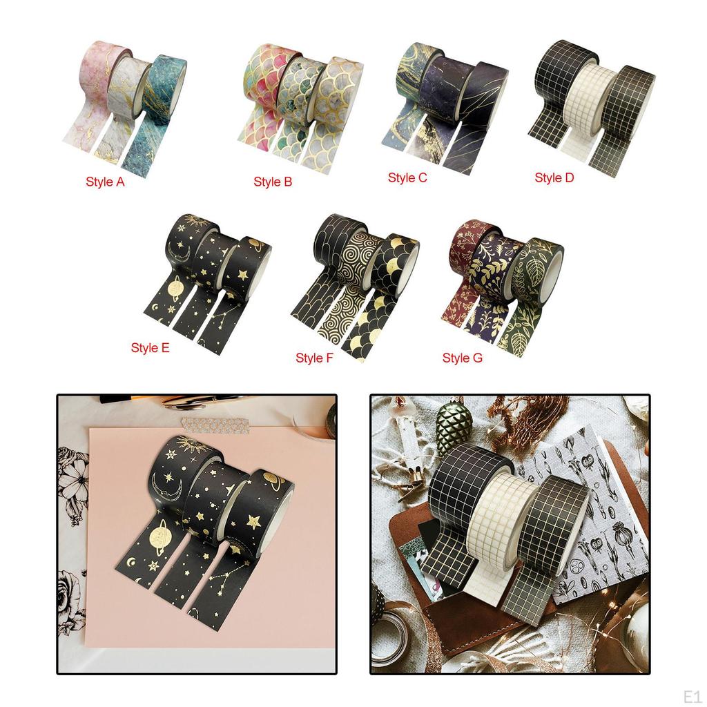 3 рулона ленты Washi, 5 м, длинная золотая фольга, тонкие декоративные наклейки, маскирующие ленты для планировщика