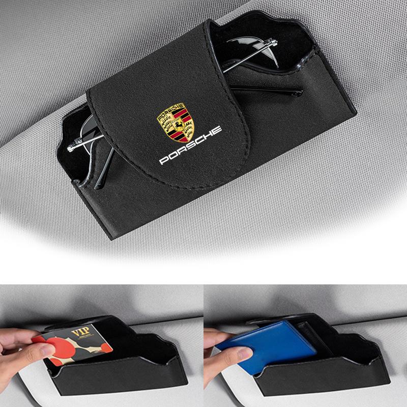 AENTC1 Suede Car Glasses Case Eyeglass Storage Box Clip For Porsche Cayenne Panamera Macan 911 718 Taycan Boxster Cayman-GT Accessories