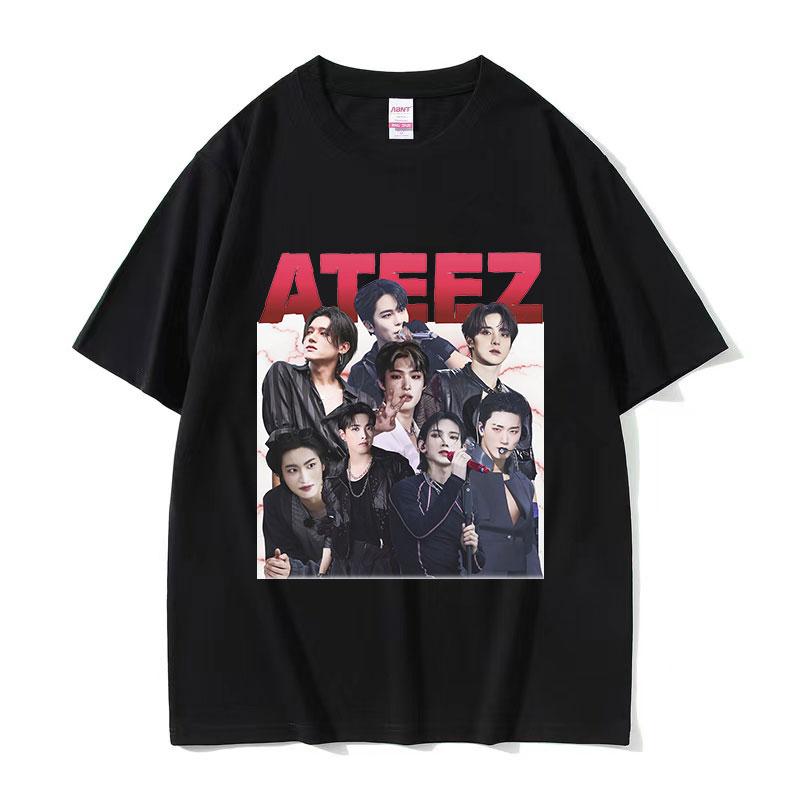 Korean Ateez Graphic Print T Shirts Men's Women Retro Harajuku Fashion T-shirt Hip Hop O-Neck Oversized Cotton Tshirt Streetwear