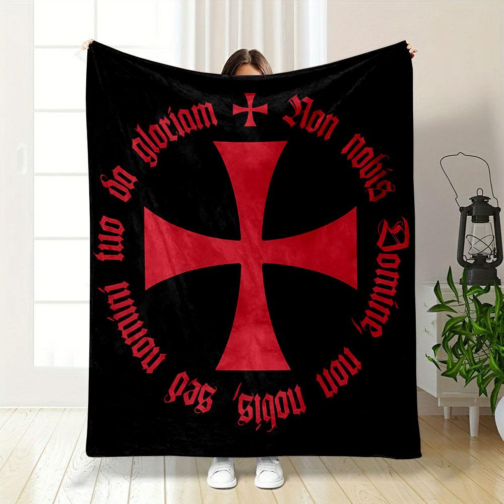 Medieval Knight Themed Throw Blanket Crusader Cross, Medieval Style,Blanket for Living Room Bed Couch lunch breakBlanket for Friend's festival Gift