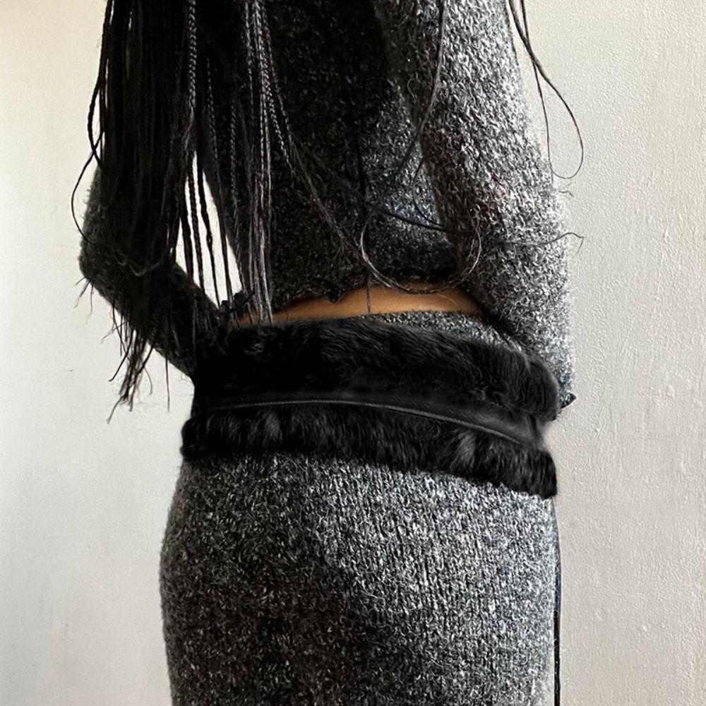 Плюшевый ремень из искусственной кожи Панк Y2K Пояс для талии Индивидуальность Кожаный Меховой ремень Женский/Девочки