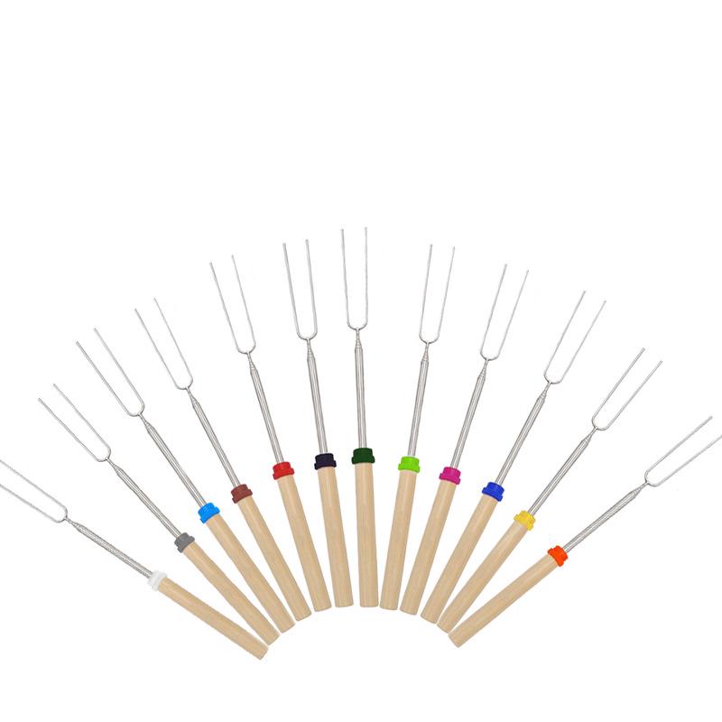 Телескопическая вилка для барбекю из нержавеющей стали с деревянной ручкой - U-образный шампур для хот-догов