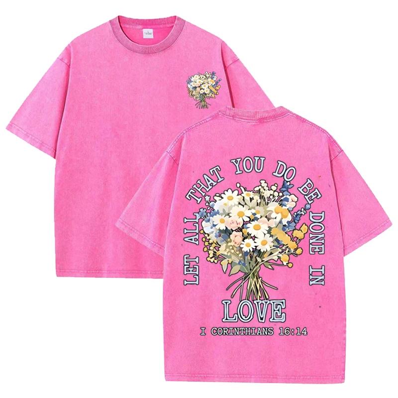 Vintage Black Love Quote Floral T Shirt Corinthians Front Back Print Tee