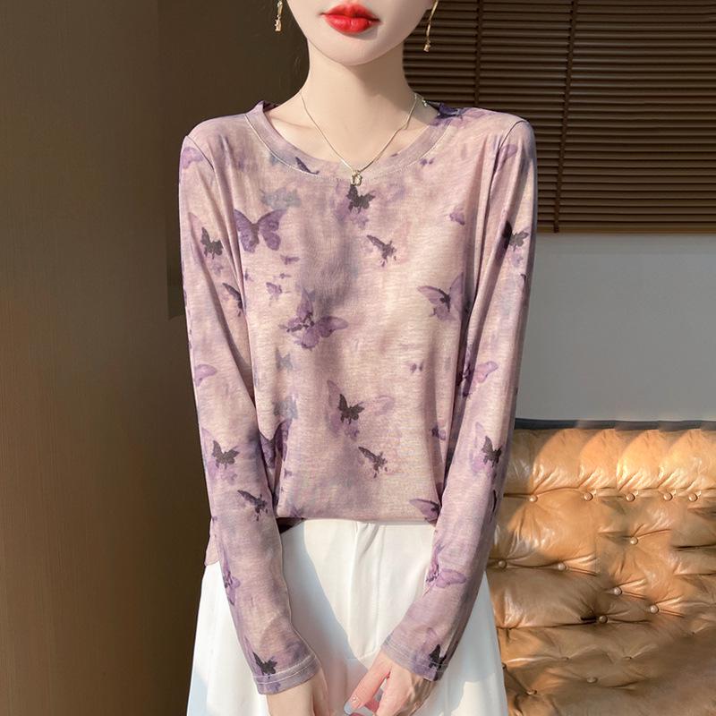 2025 Весна/Лето Ретро Водорастворимая Tie-Dye Круглая Горловина Женская Мягкая Тонкая Футболка