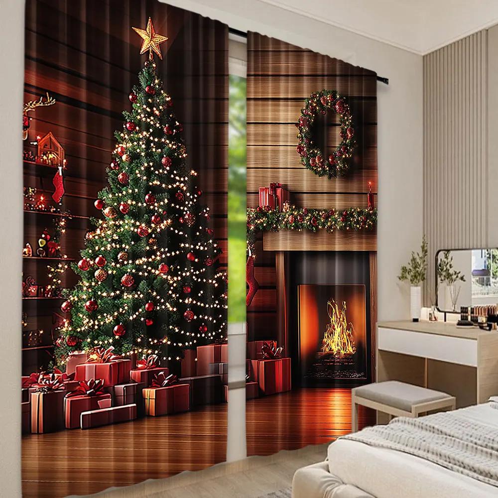 2 шт. Рождественские шторы Рождественская елка Милые зимние праздничные рождественские подарки Снежинки Эльф для гостиной Оконные шторы для дома