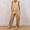 Two Piece Outfits for Women Casual Sleeveless Irregular Top Wide Leg Pants Set Loose Lounge Suit for Summer