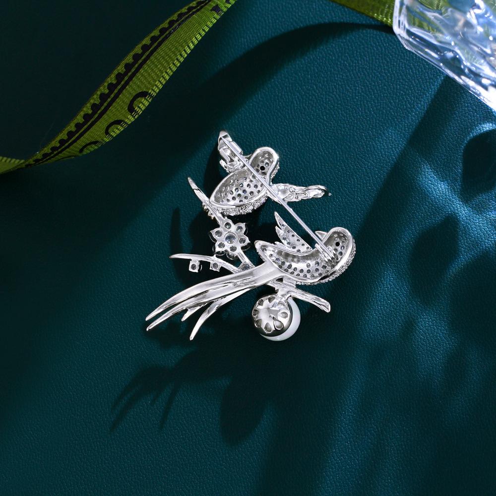 Легкая Роскошь Двойная Сорока Золотой Шелк Птица Золотое Покрытие Стиль Знаменитости Брошь Костюм Платье Декоративная Булавка Брошь