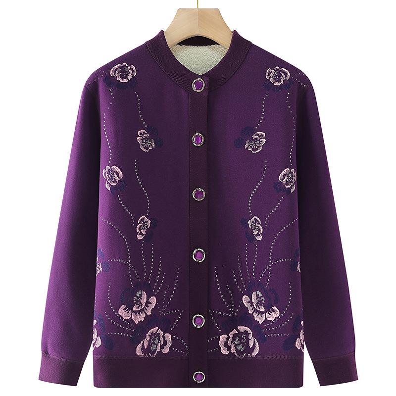 Вязаный кардиган «бабушка» осень/зима 2024 года для женщин среднего и пожилого возраста, а также теплый бархатный свитер-пальто.