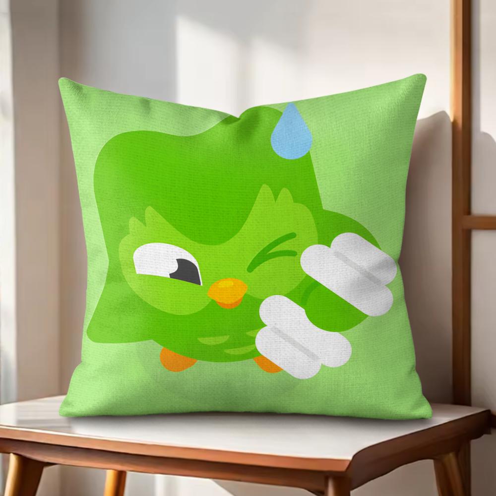 DDuolingo Owl DDuo Cushion Cover Natural Linen Organic Fabric DoubleSided Printing Couch Pillow Covers Home Decor