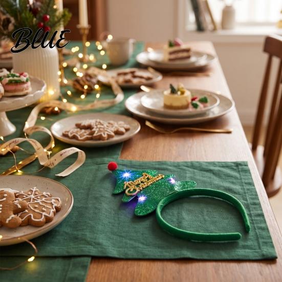 Glowing Holiday Accessories for Parties Light Up Christmas Headbands, Shiny Glitter Santa Hat Tree Reindeer Antler Hairbands, Decorative Hair
