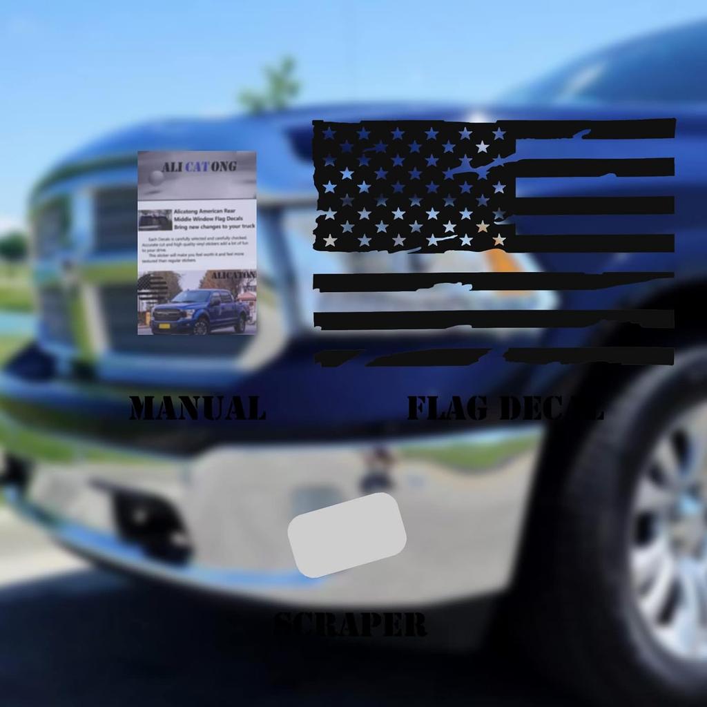 Rear Back Middle Window American USA Flag Vinyl Decal Compatible With And Fits Dodge Ram 2009-, Matte Black 1PCS Distressed(E)