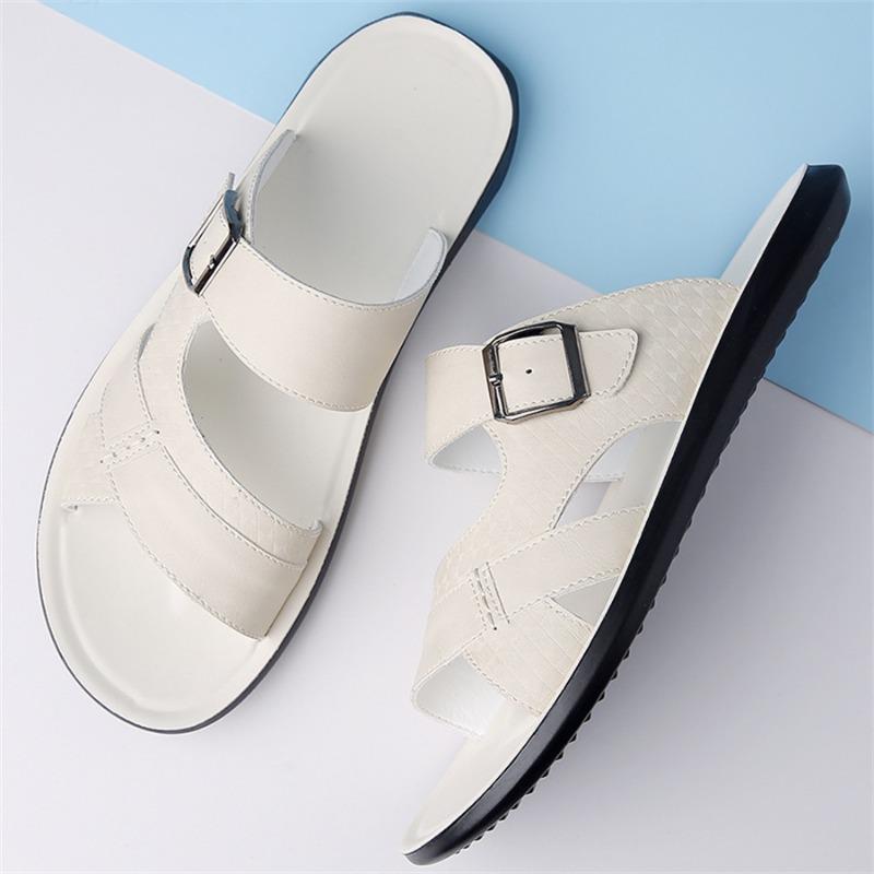 Slippers for Men 2025New Casual Slipper Summer Open Toe Beach Shoes Outdoor Non-slip Flat Slides Lightweight PU Leather Slippers