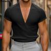 INCERUN Летние мужские футболки с V-образным вырезом, с коротким рукавом, повседневные, облегающие, в рубчик, базовые