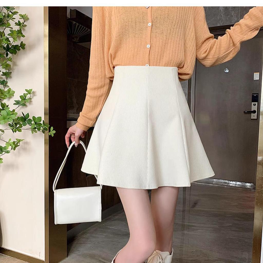 Женская вельветовая юбка А-силуэта с высокой талией и складками - Осень/Зима 2023 Корейский стиль