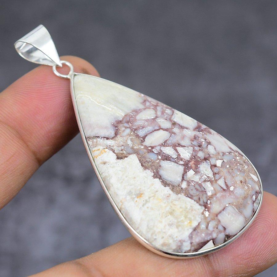 Подвеска из серебра 925 пробы ручной работы с драгоценным камнем яшма «Серебряный лист» 2,36" u7w85