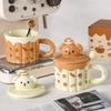 Кружка для пары в кремовом стиле с милым щенком, керамическая, детская, с крышкой и ложкой, чашка для завтрака для девочек, высокая ценность