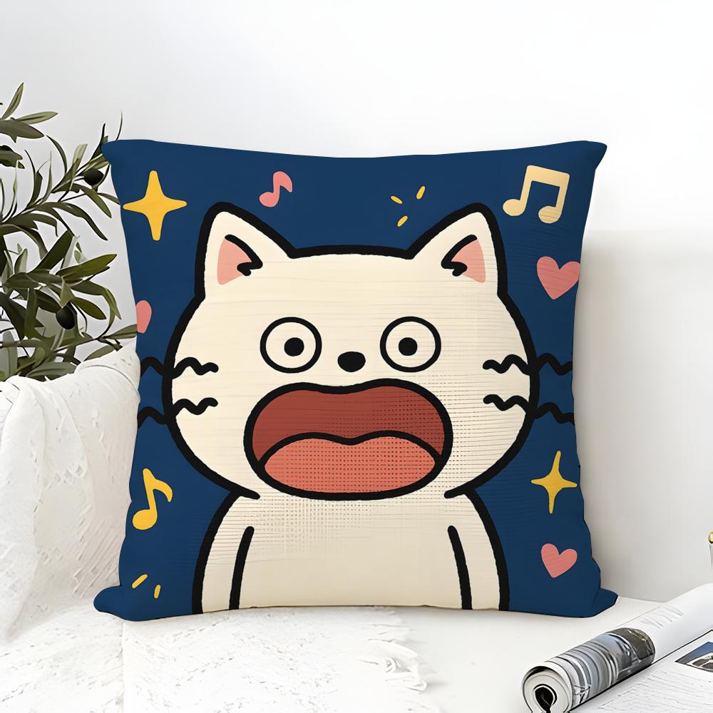 Surprised Cat Funny Party Pattern Pillow Case Cotton Linen Fabric Square Zipper Pillowcase Home Decorative Living Room