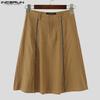 INCERUN Men High Waist Zip-up Long Skirts Casual A-line Splits Kilt