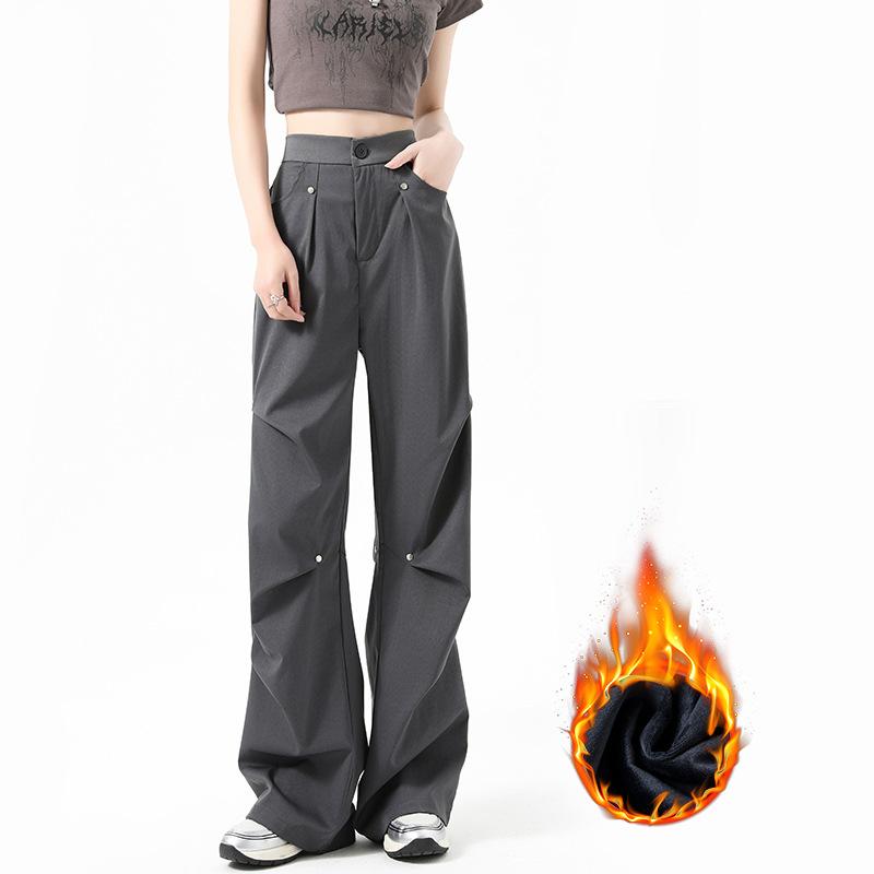 Женские теплые брюки-карго с флисовой подкладкой, свободные повседневные брюки прямого покроя с высокой талией, модные и удобные спортивные брюки