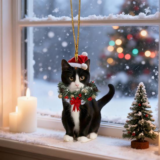 Yousheng Рождественский кулон 2D акриловый кот в рождественском венке шарм подвеска для автомобиля украшение для дома офиса вечеринок