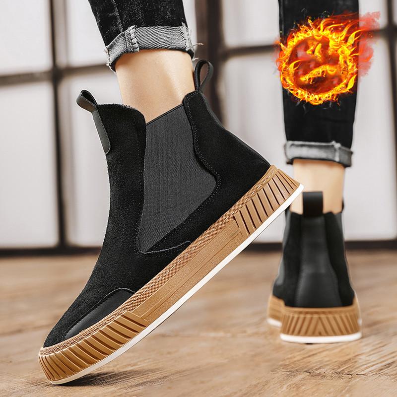 Горячая Распродажа Черная Плюшевая Мужская Зимняя Обувь Дизайнерские Замшевые Ботинки Челси Мужские Ботинки Без Застежек На Платформе Мужские Ботинки Повседневные Высокие Ботинки До Ботинка