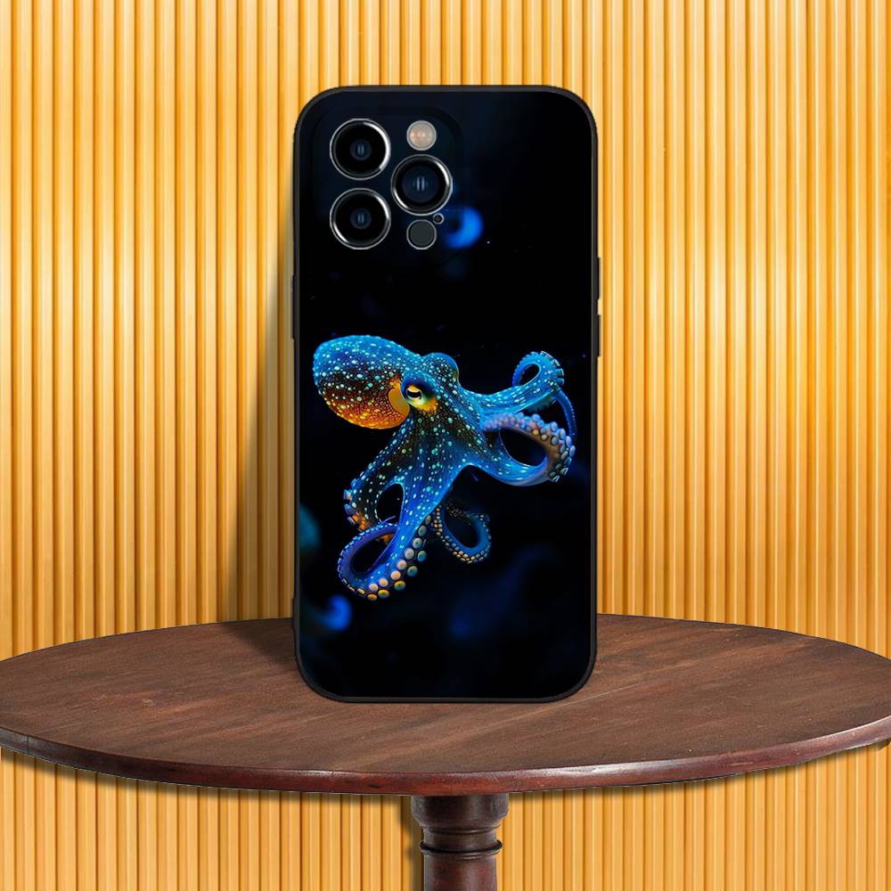 Морской Осьминог Морская Жизнь Чехол для Телефона Для iPhone 17,16,15,14,13,12,11,Pro,Max,Plus,X,XS,SE4,E,Mini,Мягкий Черный Чехол